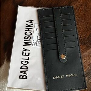 New Badgley Mischka Black Leather Card Holder